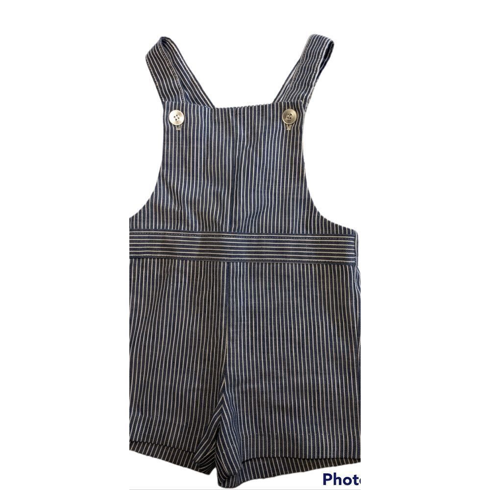 Vintage kids blue and white striped shortalls overalls